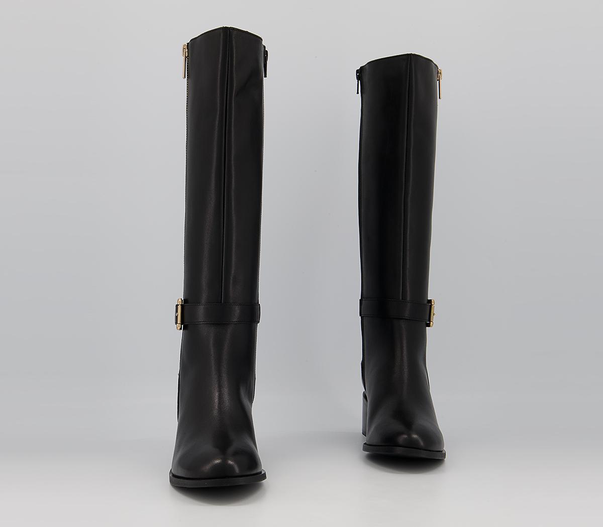 Office Kalamity Mid Heel Zip-Up Knee High Boots Office Kalamity Mid Heel Zip-Up Knee High Boots Black Leather
