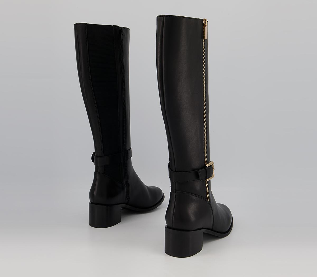 Office Kalamity Mid Heel Zip-Up Knee High Boots Office Kalamity Mid Heel Zip-Up Knee High Boots Black Leather