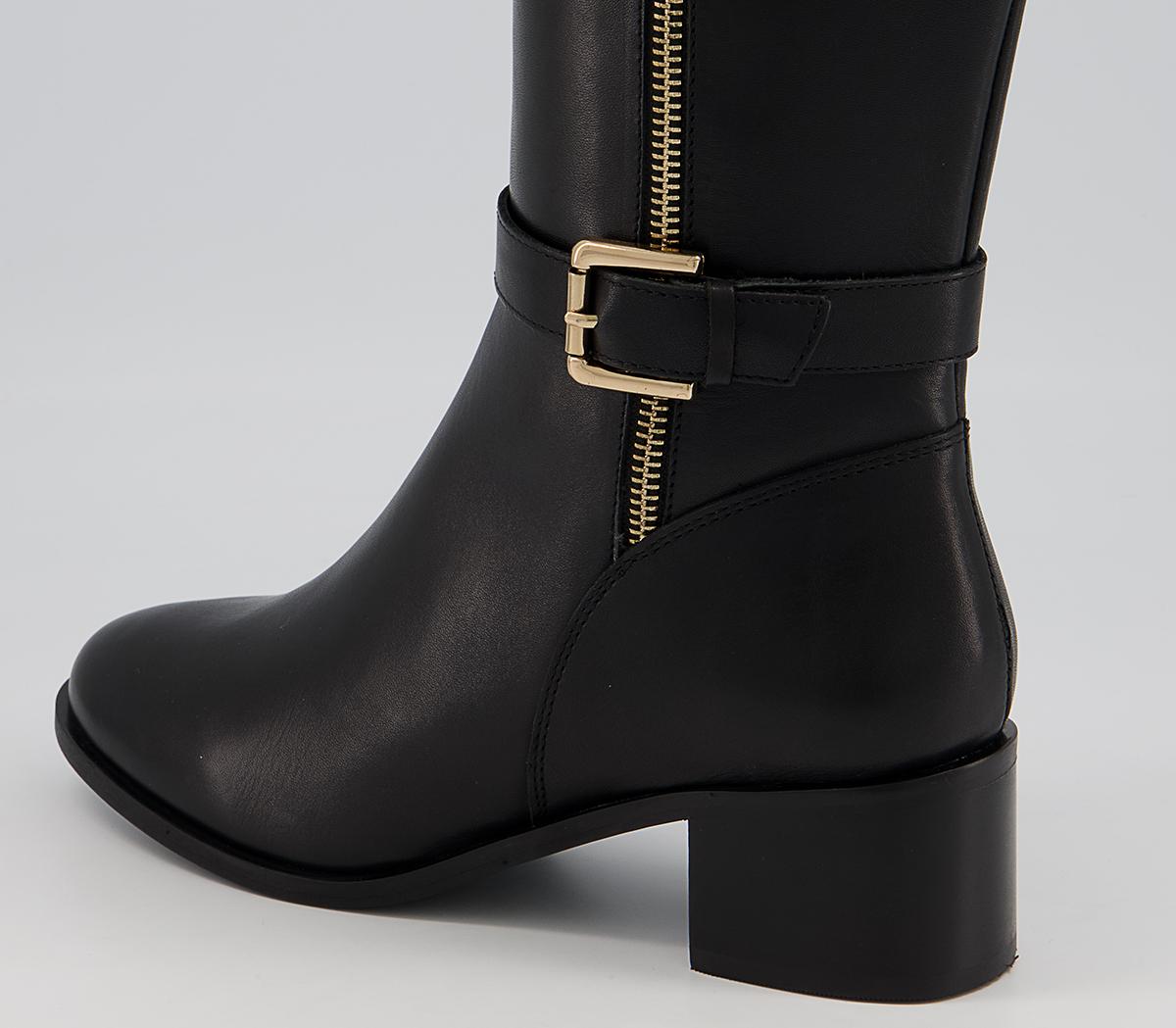 Office Kalamity Mid Heel Zip-Up Knee High Boots Office Kalamity Mid Heel Zip-Up Knee High Boots Black Leather