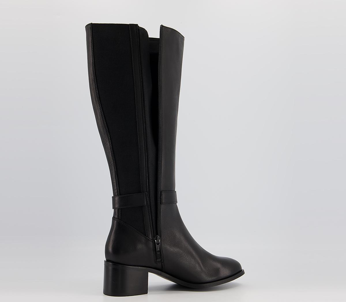 Office Kalamity Mid Heel Zip-Up Knee High Boots Office Kalamity Mid Heel Zip-Up Knee High Boots Black Leather