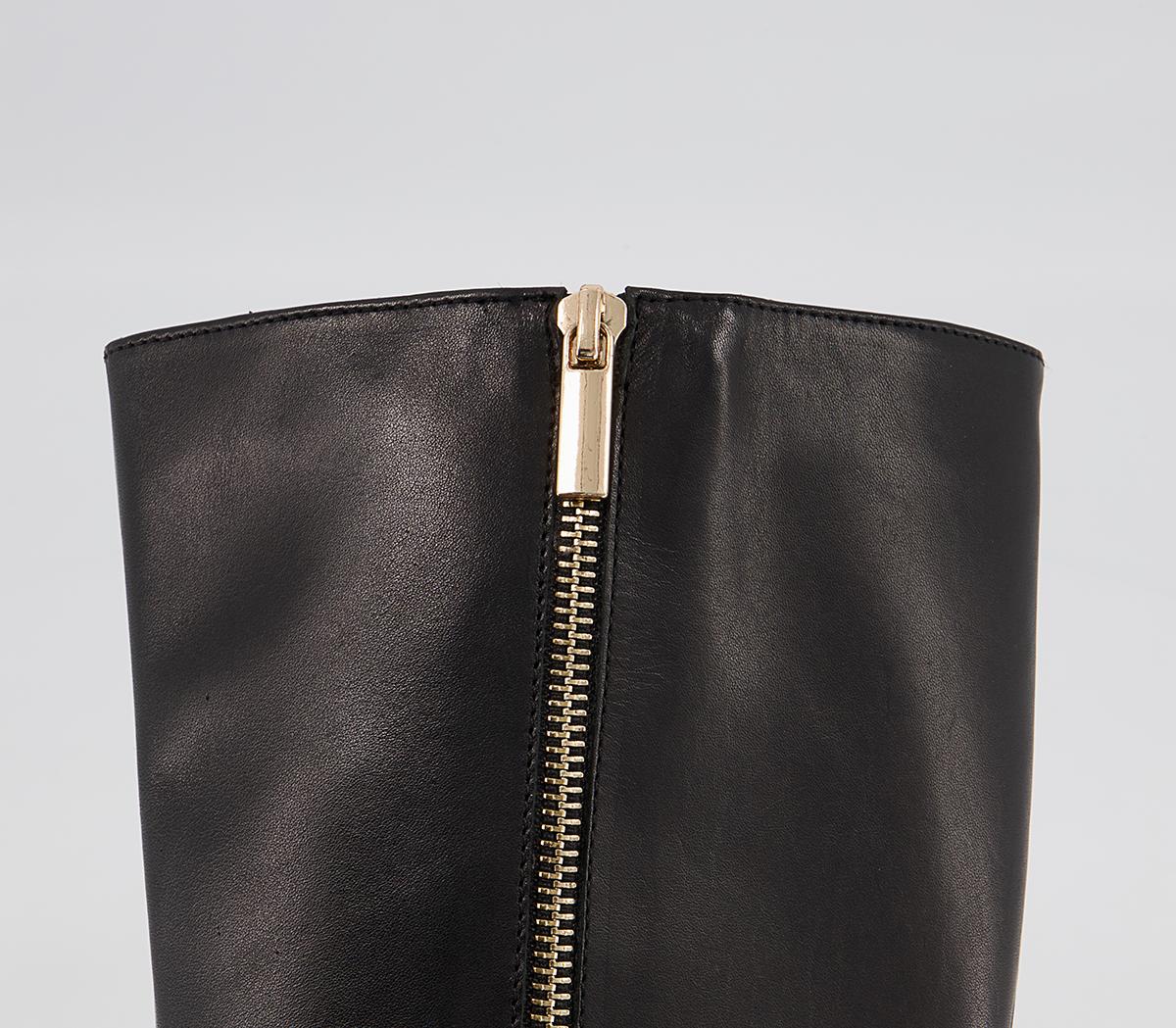 Office Kalamity Mid Heel Zip-Up Knee High Boots Office Kalamity Mid Heel Zip-Up Knee High Boots Black Leather