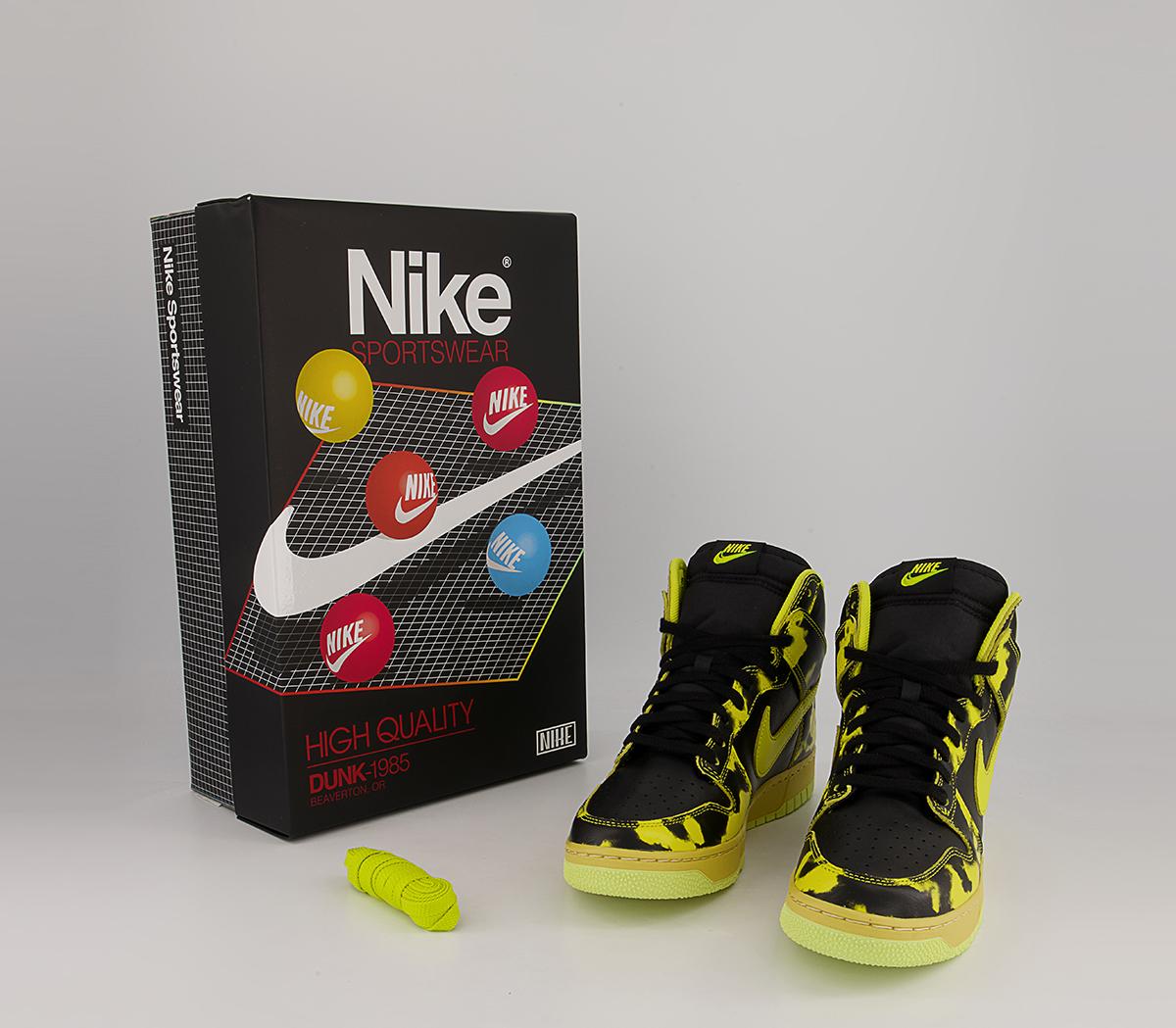 Nike Dunk Hi 1985 Trainers Nike Dunk Hi 1985 Trainers Black Yellow Strike Saturn Gold