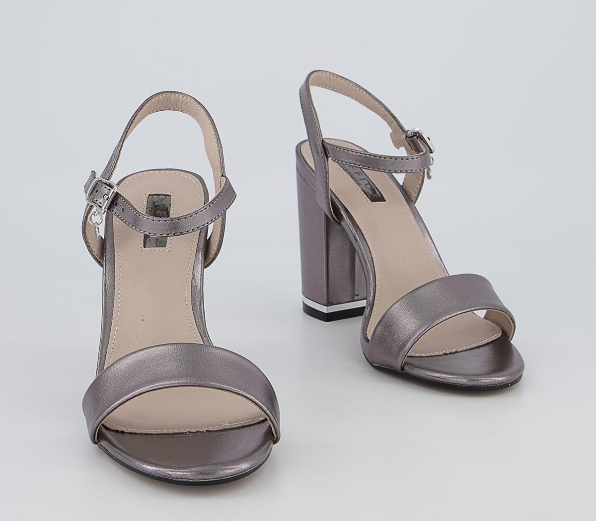OFFICE Hailey Simple Two Part Block Heeled Sandals Pewter - Party Shoes ...