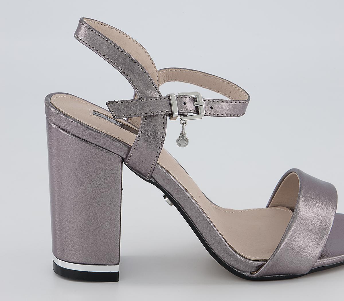 OFFICE Hailey Simple Two Part Block Heeled Sandals Pewter - Party Shoes ...
