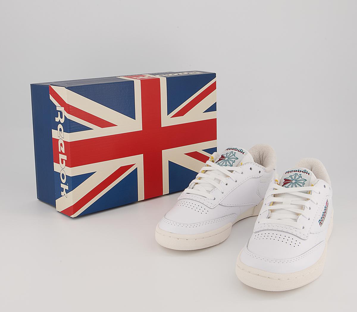 Reebok Club C 85 Vintage Trainers Reebok Club C 85 Vintage Trainers White Seasport Teal Classic Burgundy