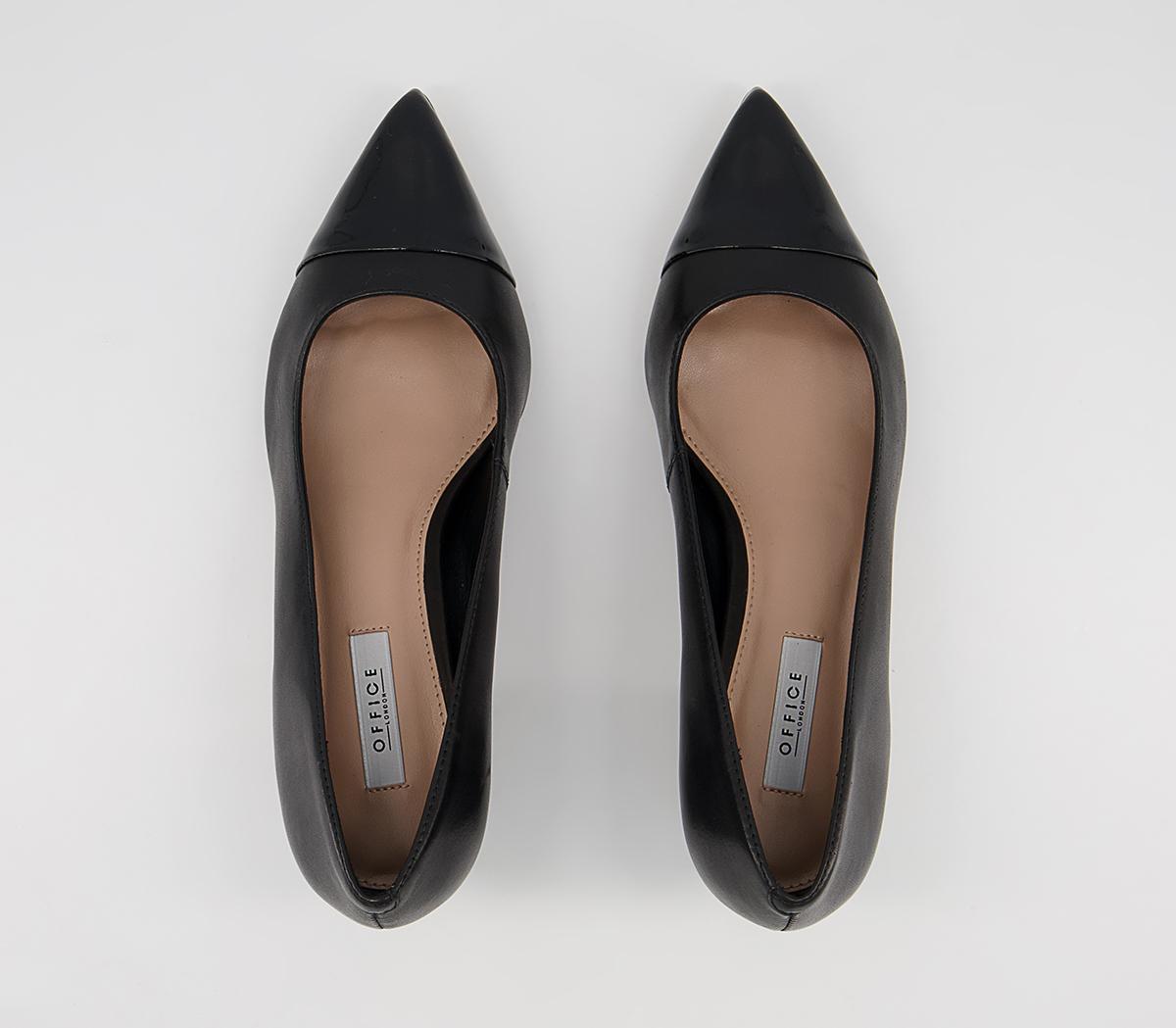 Office Mindy Toe Cap Low Point Heels Office Mindy Toe Cap Low Point Heels Black Leather With Patent Toe Cap