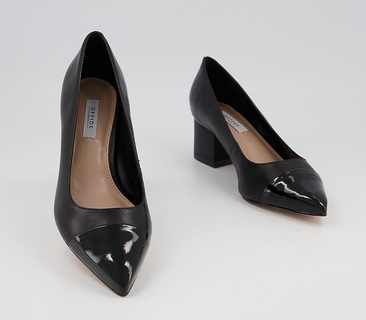 Office Mindy Toe Cap Low Point Heels Office Mindy Toe Cap Low Point Heels Black Leather With Patent Toe Cap