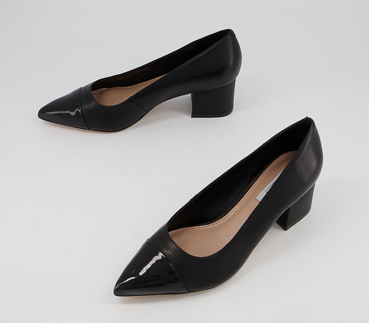 Office Mindy Toe Cap Low Point Heels Office Mindy Toe Cap Low Point Heels Black Leather With Patent Toe Cap