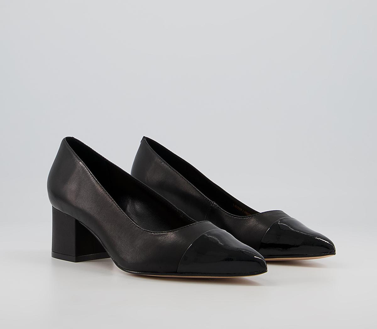 Office Mindy Toe Cap Low Point Heels Office Mindy Toe Cap Low Point Heels Black Leather With Patent Toe Cap