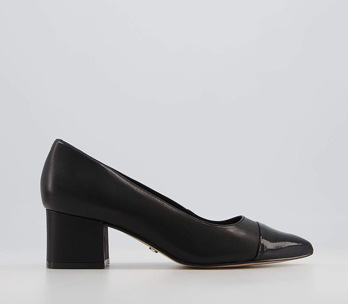 Office Mindy Toe Cap Low Point Heels Office Mindy Toe Cap Low Point Heels Black Leather With Patent Toe Cap