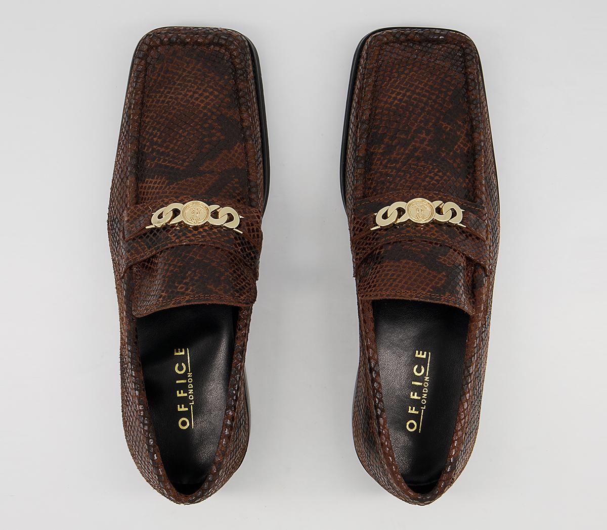 Office Marlin Square Toe Chain Loafers Office Marlin Square Toe Chain Loafers Brown Snake