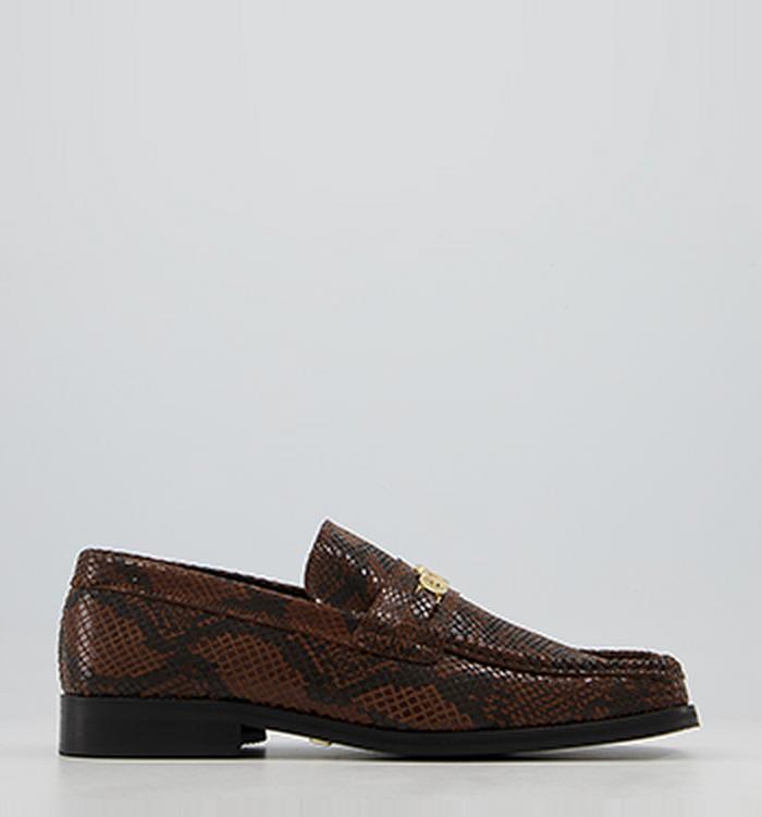 Office Marlin Square Toe Chain Loafers Brown Snake