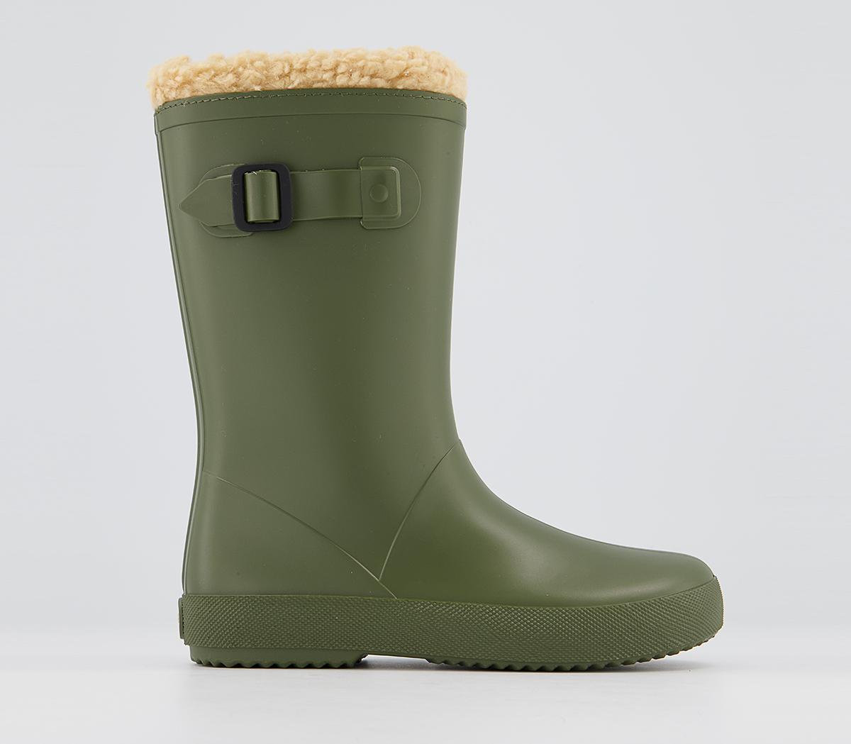 Splash Shearling Lined Welly Boots Khaki