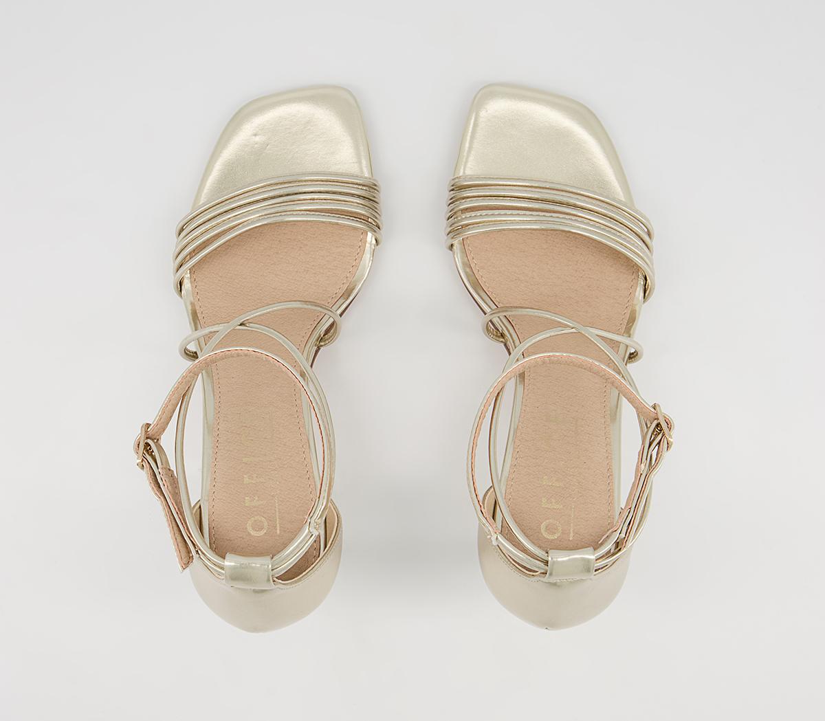 Office Mischief Skinny Strappy Stiletto Mid Heeled Sandals Office Mischief Skinny Strappy Stiletto Mid Heeled Sandals Gold