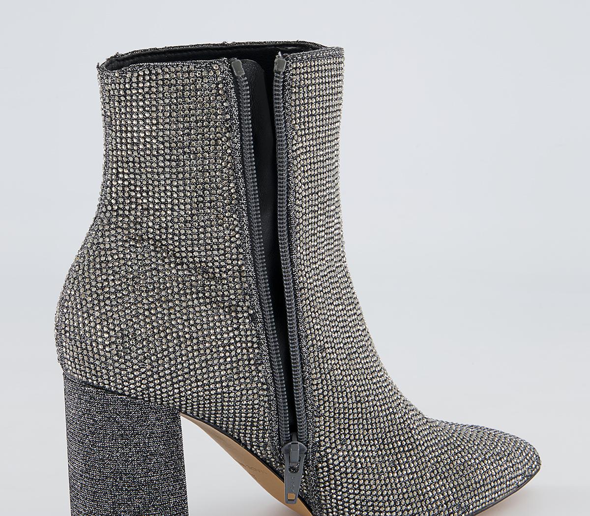 OFFICE Alessa Embellished Block Heel Ankle Boots Pewter - Women's Ankle ...