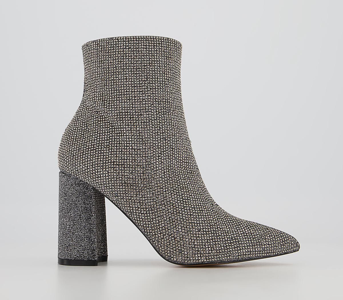 OFFICE Alessa Embellished Block Heel Ankle Boots Pewter - Women's Ankle ...