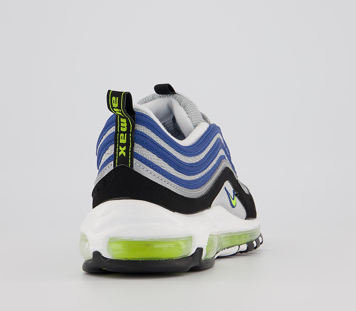 Nike Air Max 97 Trainers Nike Air Max 97 Trainers Atlantic Blue Voltage Yellow Metallic Silver Black