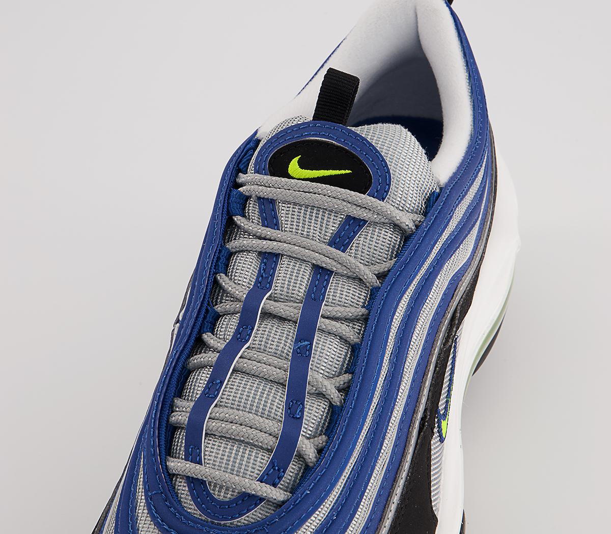 Nike Air Max 97 Trainers Nike Air Max 97 Trainers Atlantic Blue Voltage Yellow Metallic Silver Black