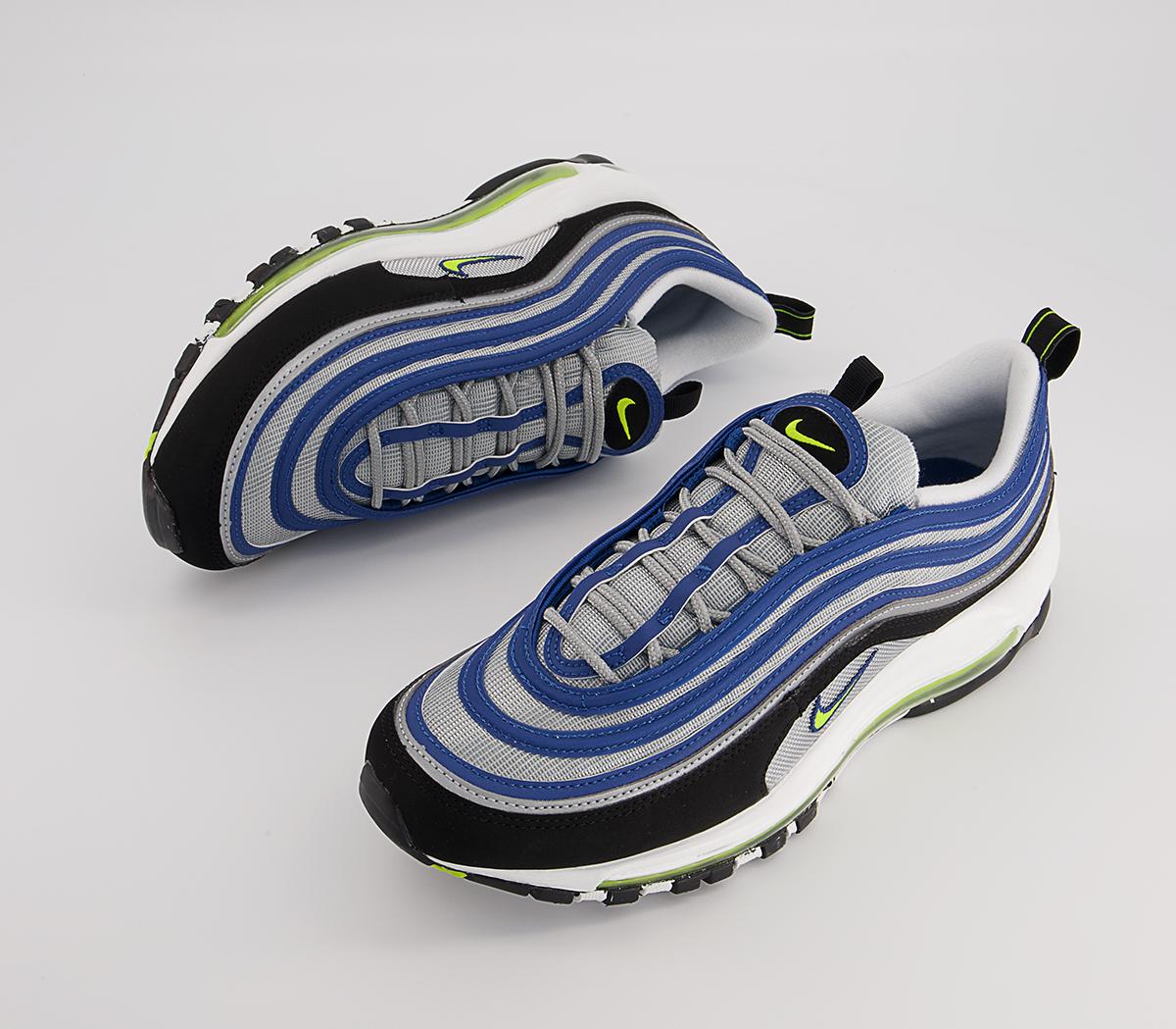 Nike Air Max 97 Trainers Nike Air Max 97 Trainers Atlantic Blue Voltage Yellow Metallic Silver Black