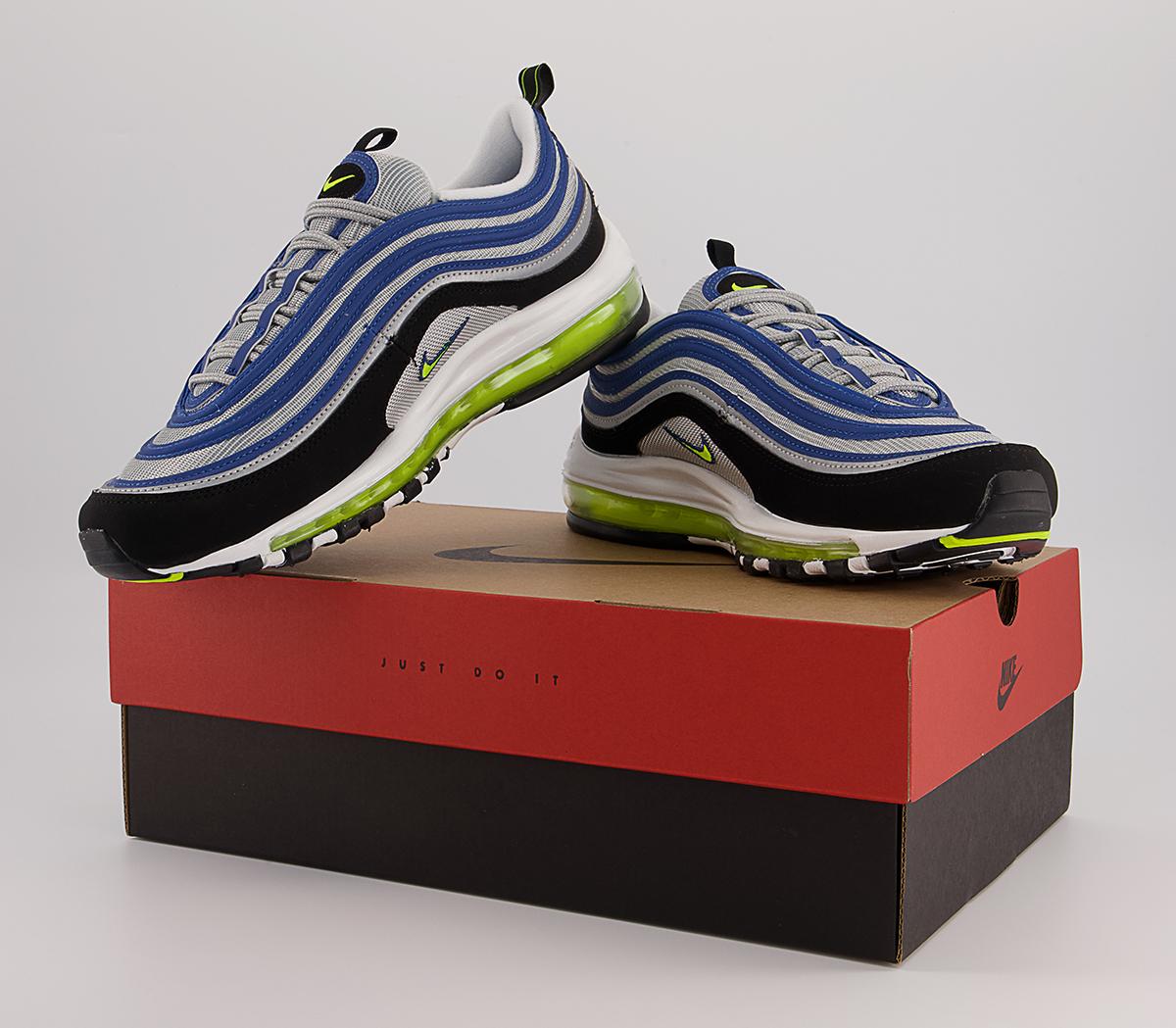 Nike Air Max 97 Trainers Nike Air Max 97 Trainers Atlantic Blue Voltage Yellow Metallic Silver Black