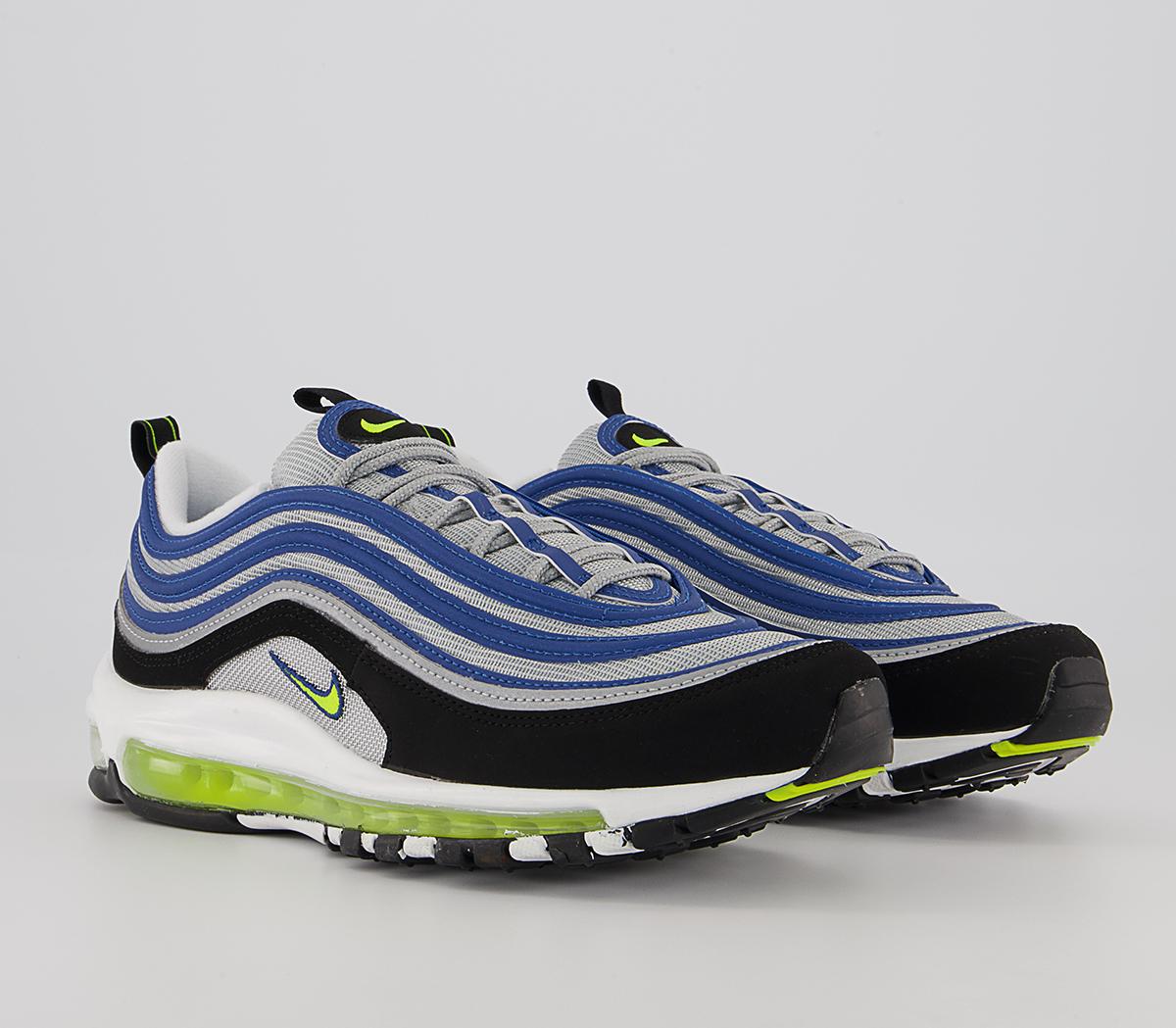 Nike Air Max 97 Trainers Nike Air Max 97 Trainers Atlantic Blue Voltage Yellow Metallic Silver Black