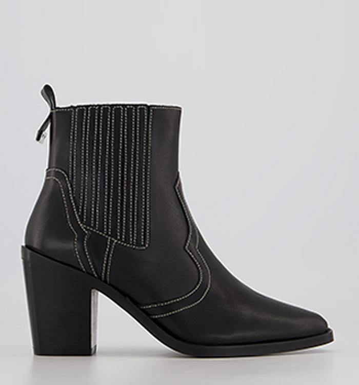 Office Anderson Western Chelsea Heeled Ankle Boots Black Leather