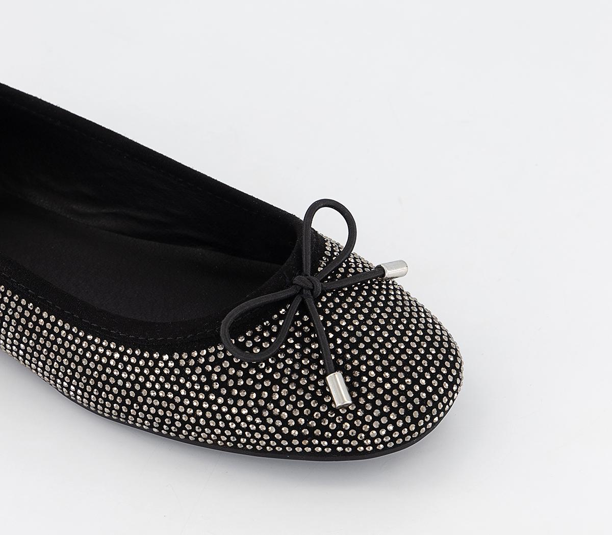 OFFICE Feared Bow Ballet Shoes Black Embellished Flat Shoes for Women