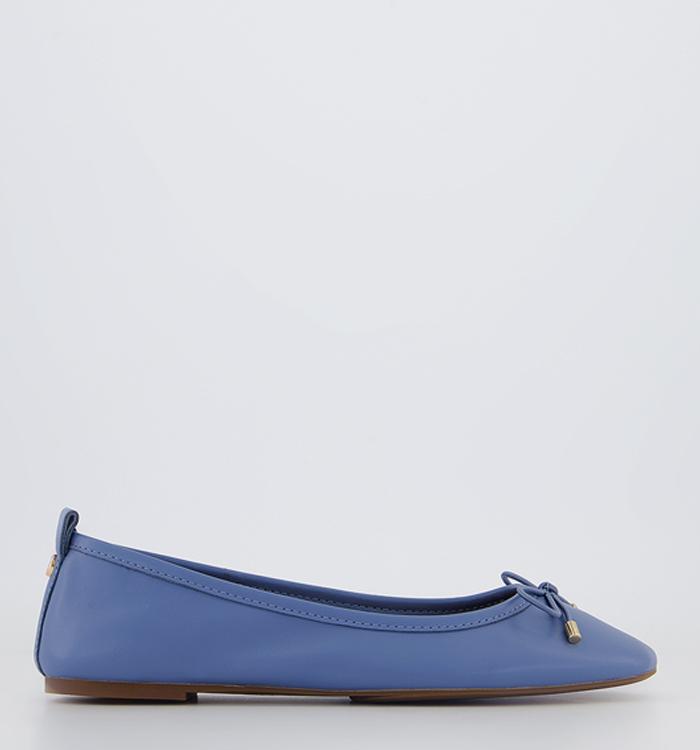 Office Feared Bow Ballet Shoes Blue Leather