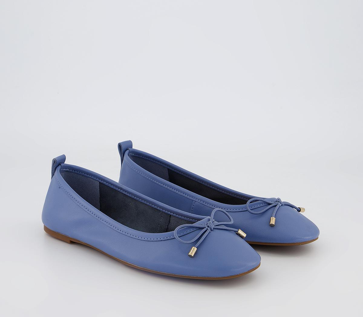 OFFICE Feared Bow Ballet Shoes Blue Leather - Flat Shoes for Women