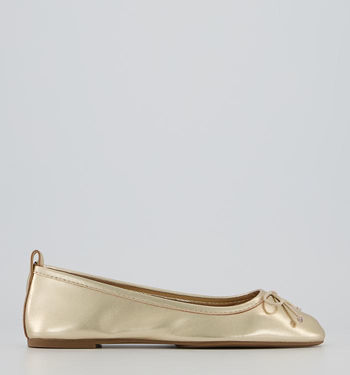 Office Feared Bow Ballet Shoes Gold Leather