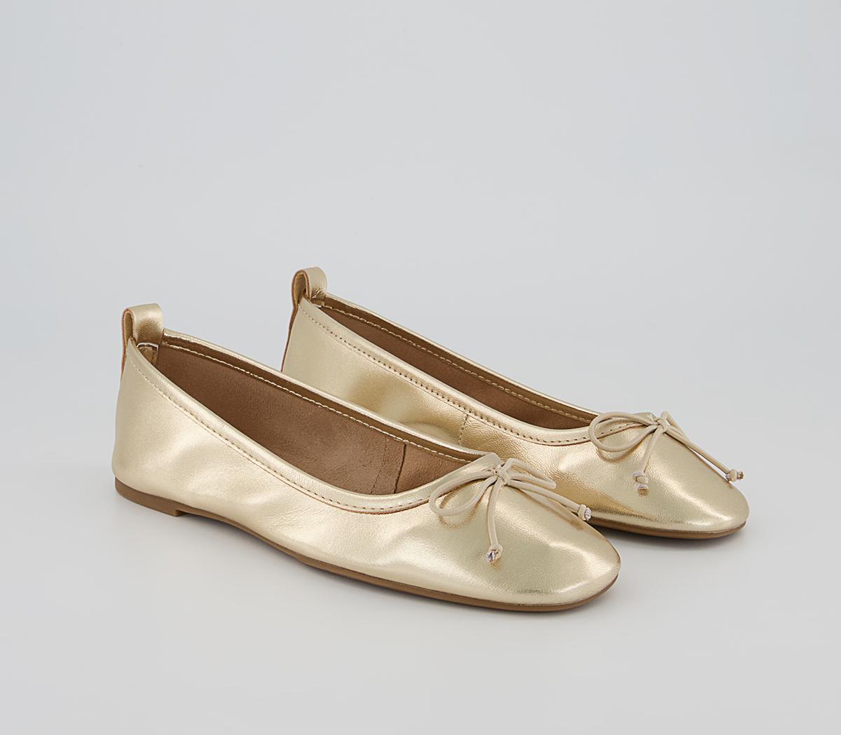 Office Feared Bow Ballet Shoes Office Feared Bow Ballet Shoes Gold Leather