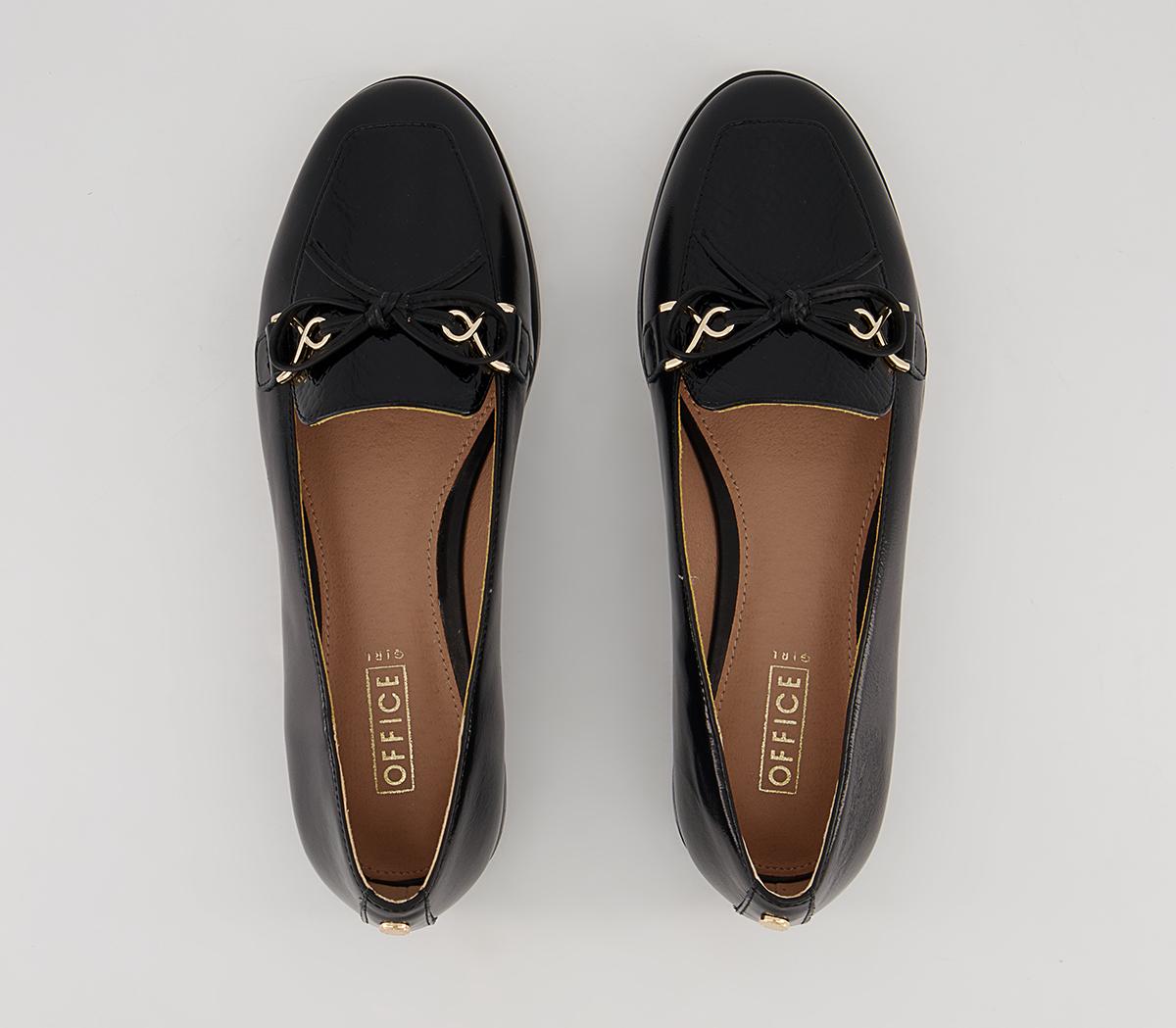 Office Feather Bow Loafers Office Feather Bow Loafers Black Leather Snake Mix