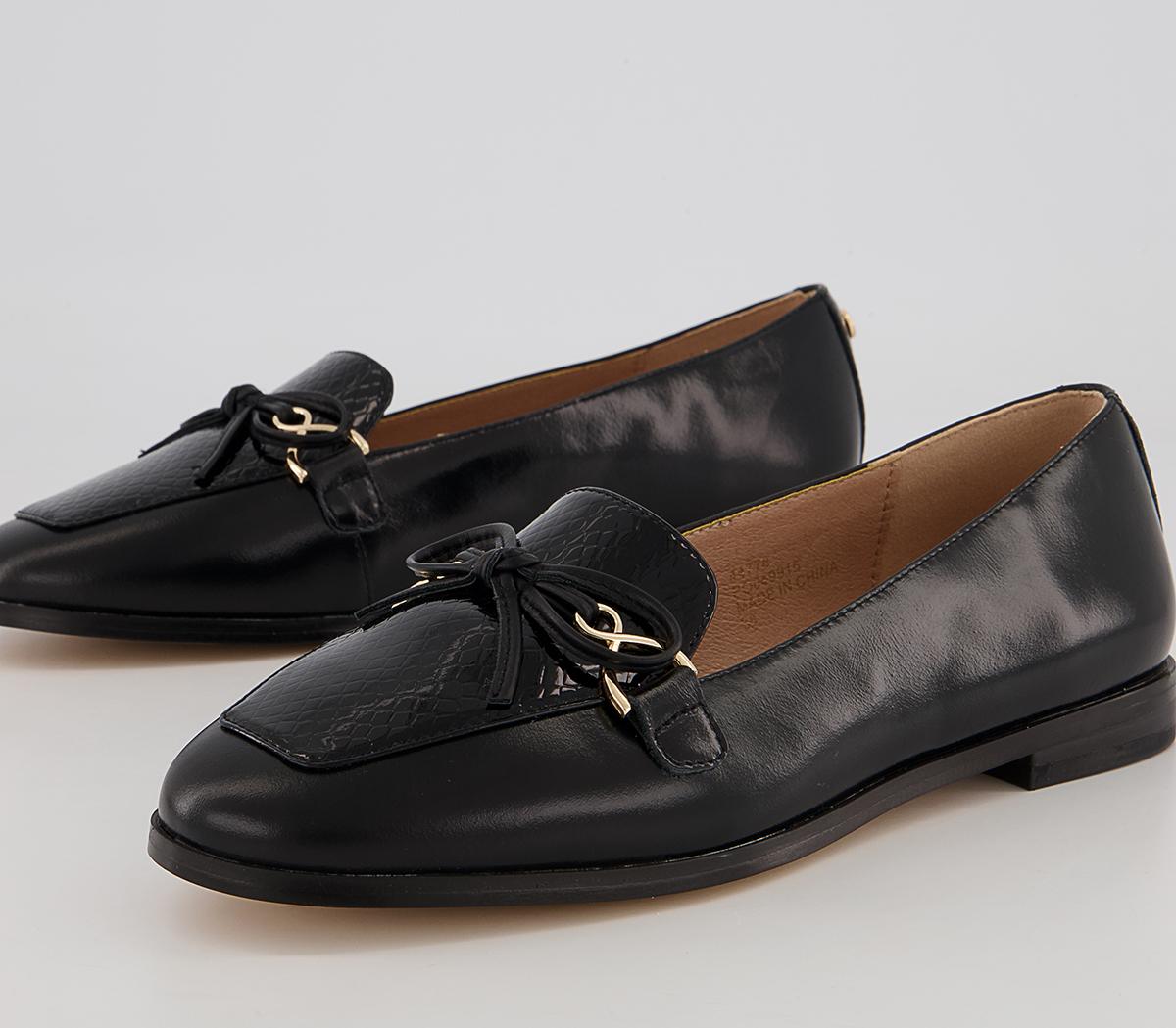 Office Feather Bow Loafers Office Feather Bow Loafers Black Leather Snake Mix