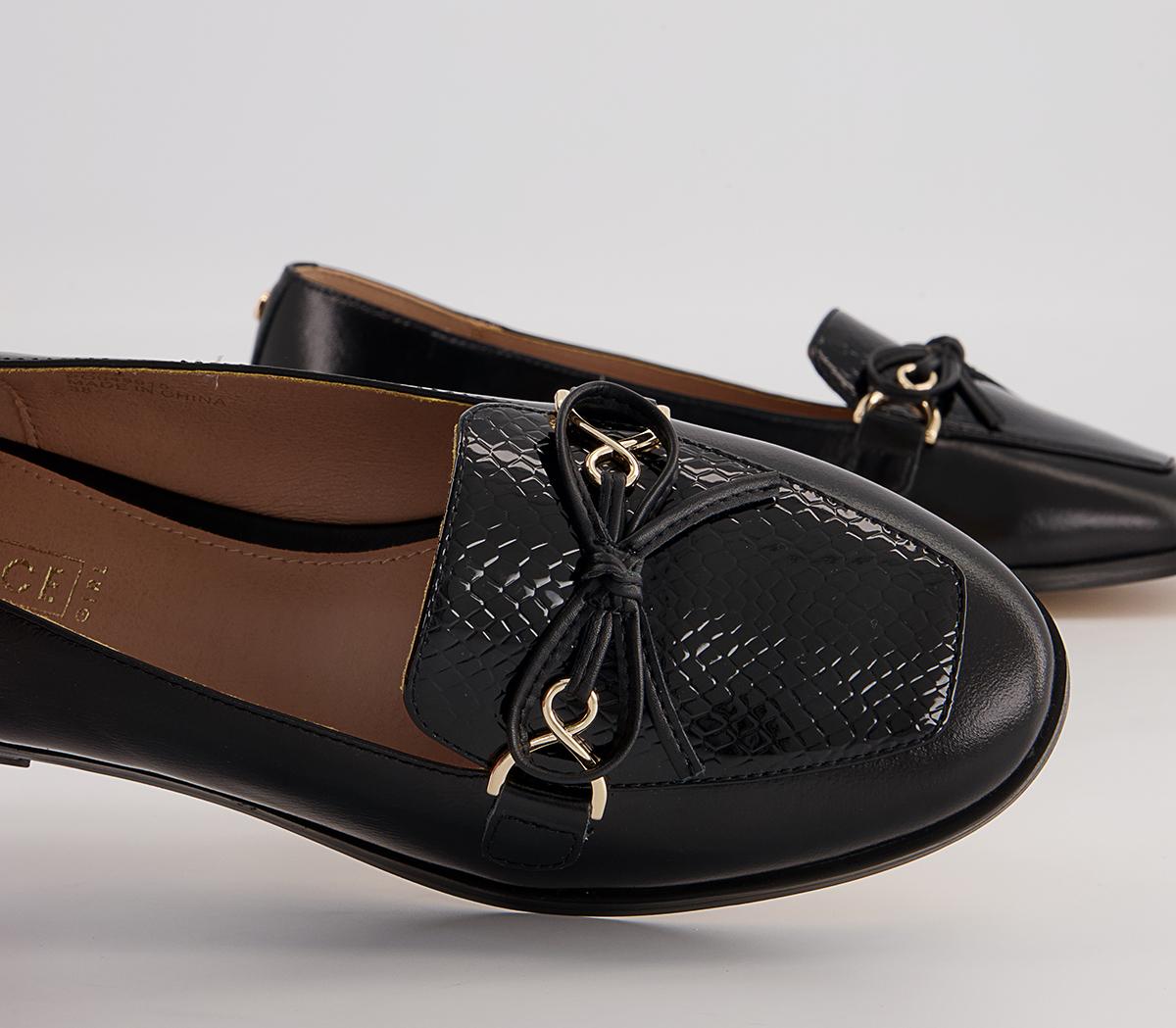 Office Feather Bow Loafers Office Feather Bow Loafers Black Leather Snake Mix
