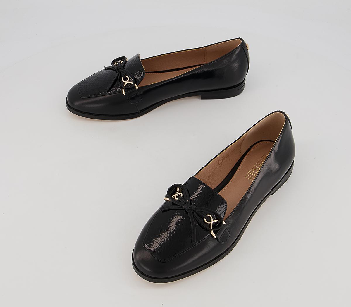 Office Feather Bow Loafers Office Feather Bow Loafers Black Leather Snake Mix