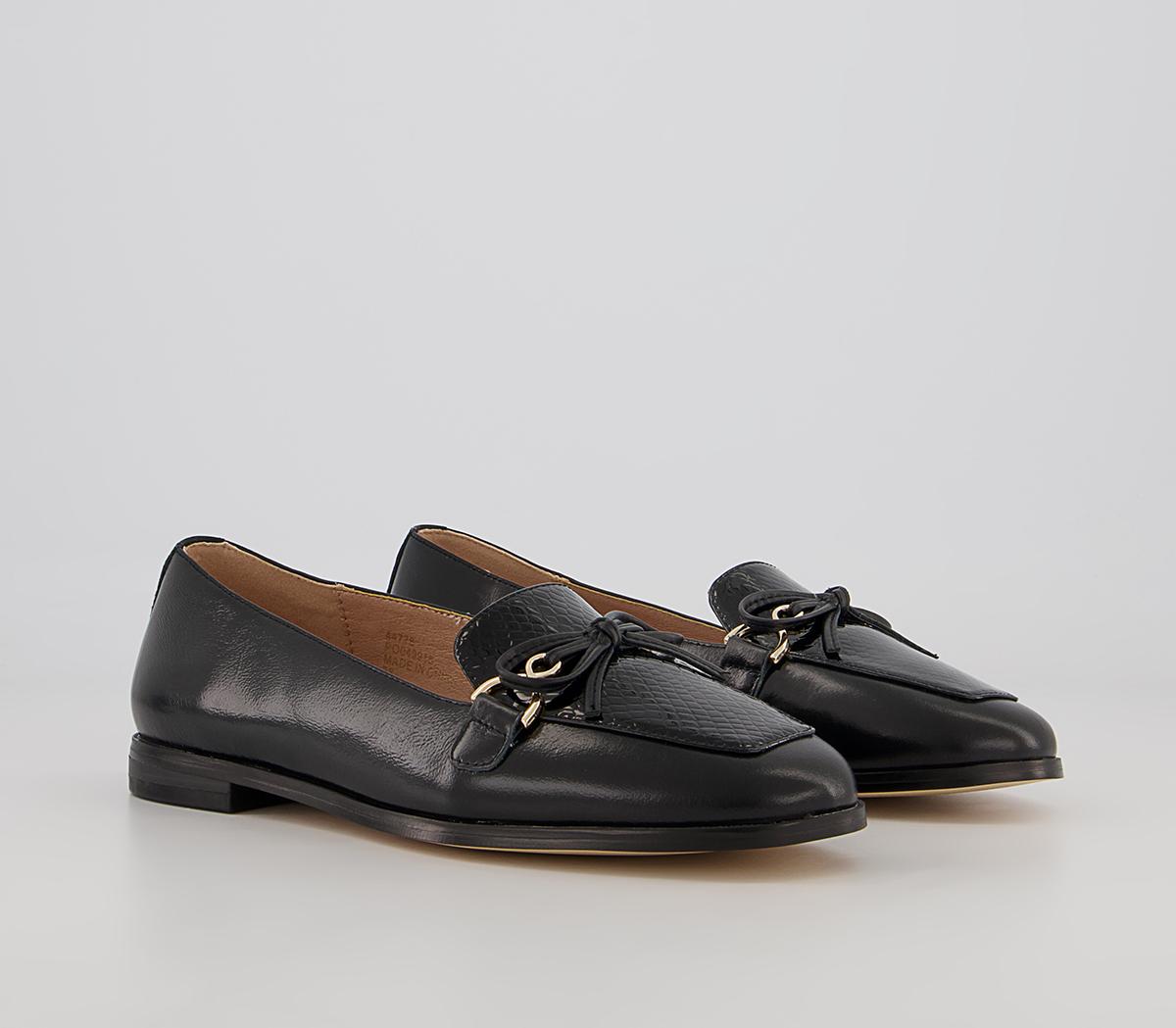 Office Feather Bow Loafers Office Feather Bow Loafers Black Leather Snake Mix