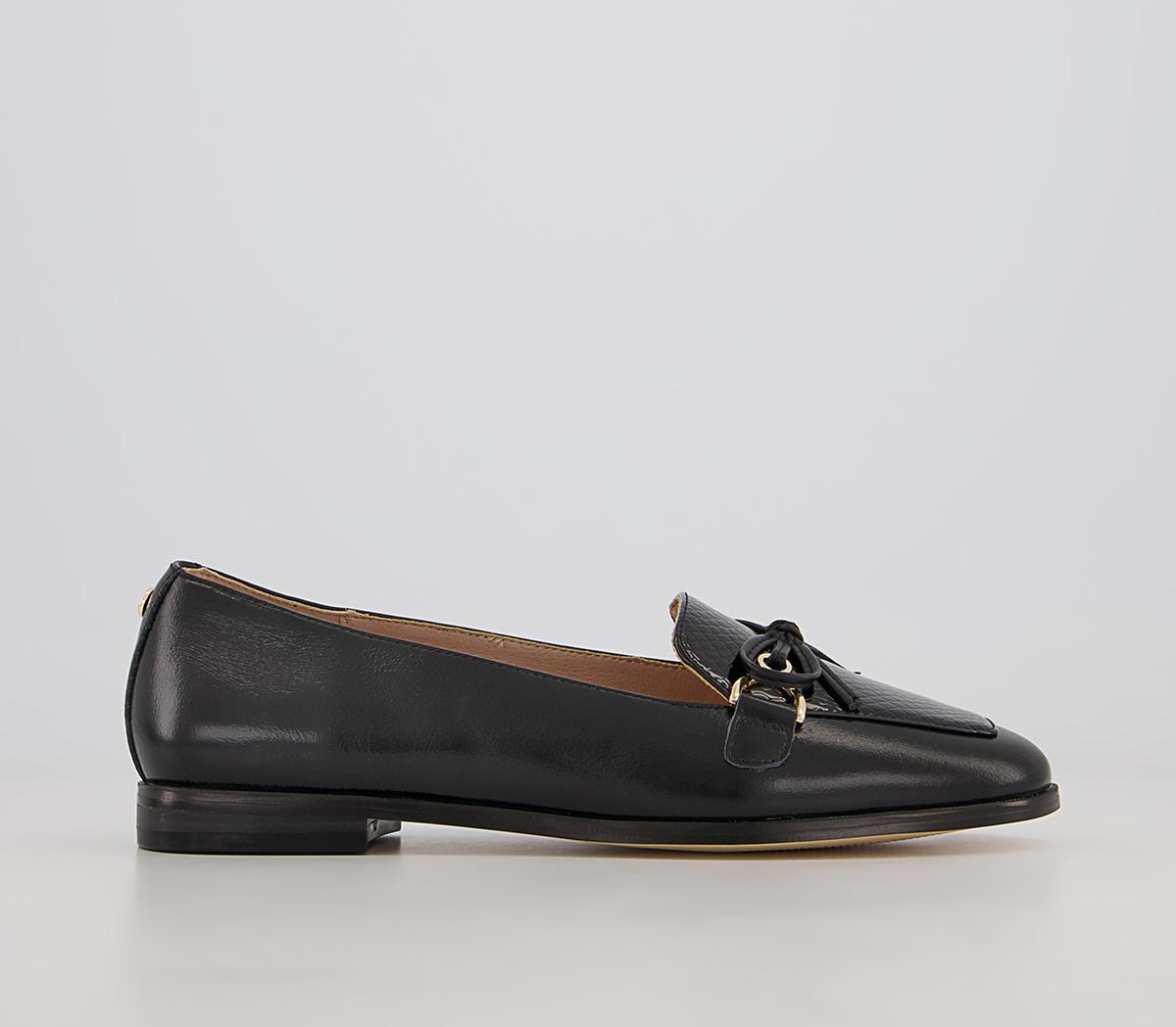 Office Feather Bow Loafers Office Feather Bow Loafers Black Leather Snake Mix