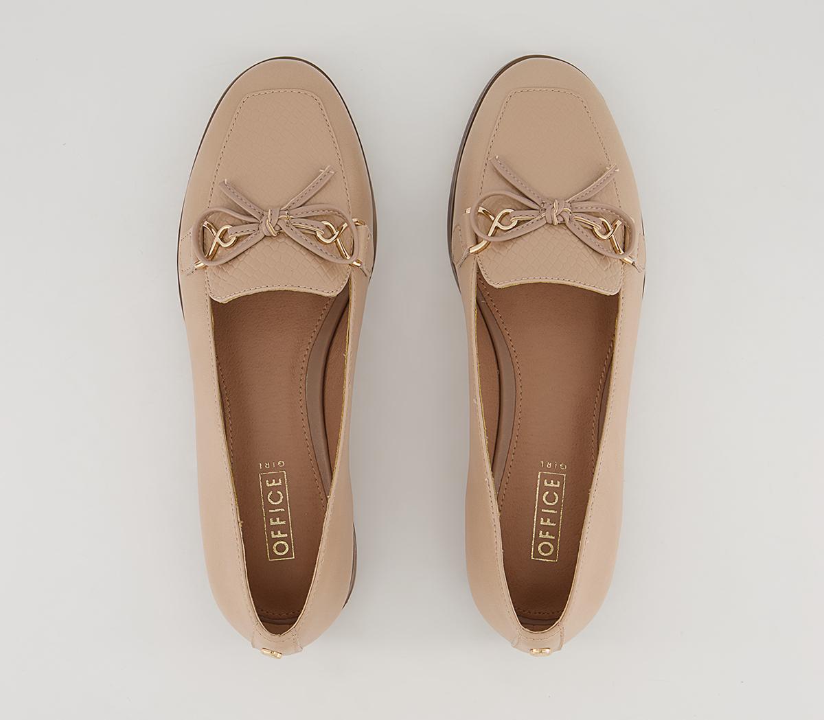 Office Feather Bow Loafers Office Feather Bow Loafers Nude Suede Snake Mix