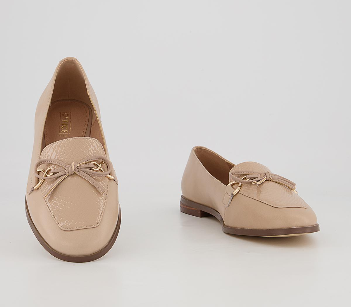 Office Feather Bow Loafers Office Feather Bow Loafers Nude Suede Snake Mix
