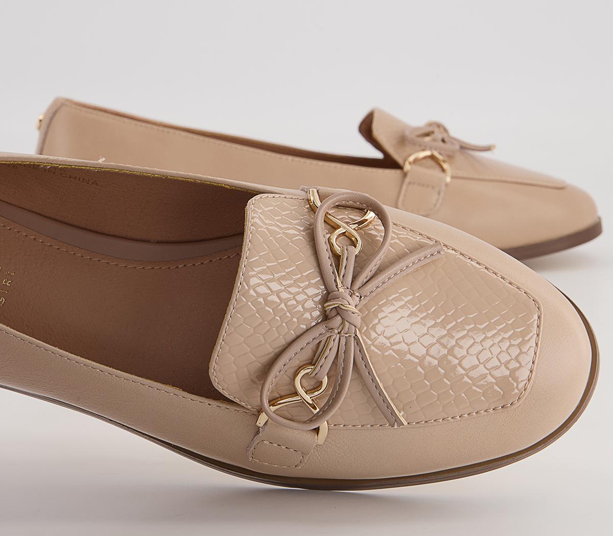 Office Feather Bow Loafers Office Feather Bow Loafers Nude Suede Snake Mix