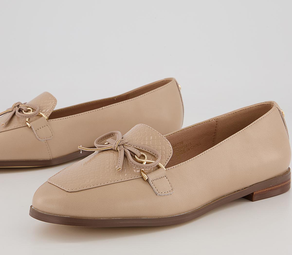 Office Feather Bow Loafers Office Feather Bow Loafers Nude Suede Snake Mix