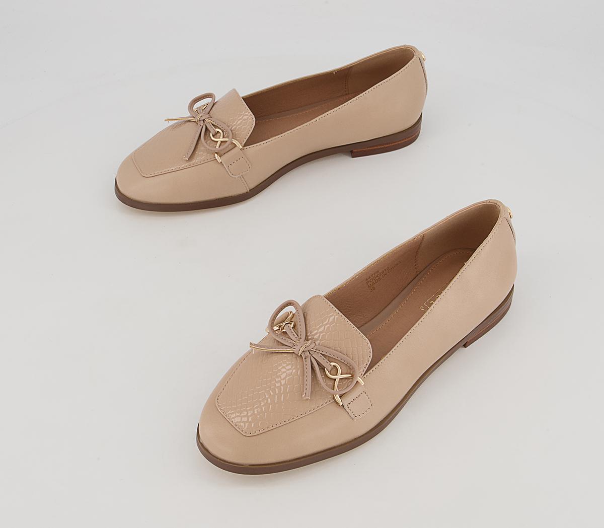 Office Feather Bow Loafers Office Feather Bow Loafers Nude Suede Snake Mix