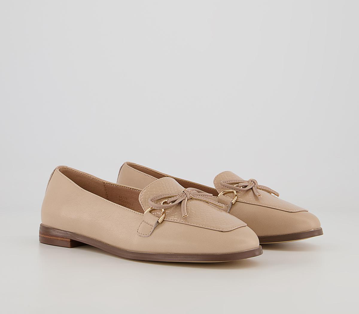Office Feather Bow Loafers Office Feather Bow Loafers Nude Suede Snake Mix