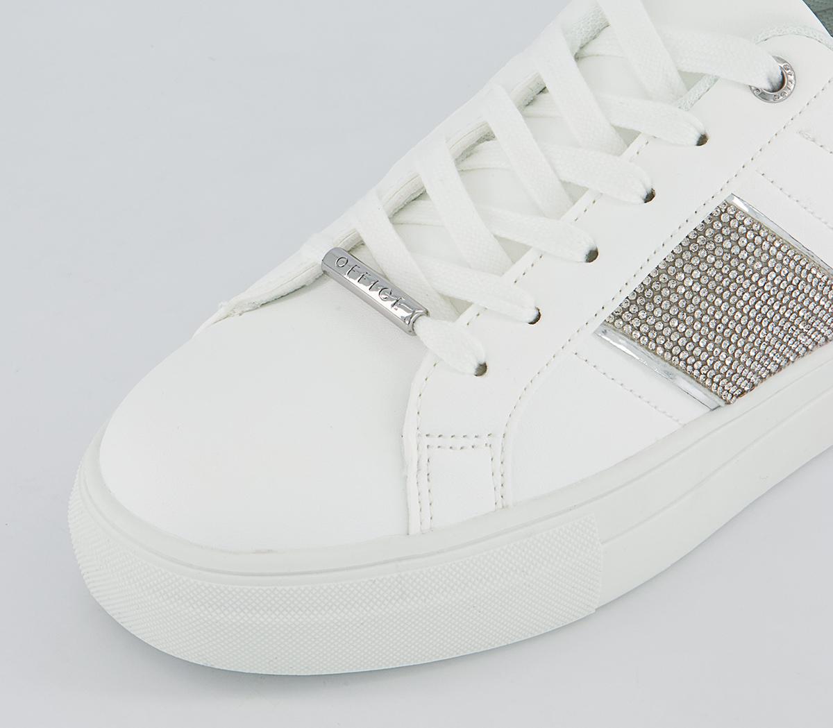 Office Florence Lace Up Trainers Office Florence Lace Up Trainers White Silver Embellished