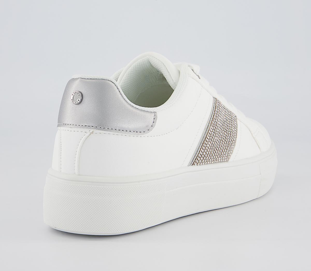 Office Florence Lace Up Trainers Office Florence Lace Up Trainers White Silver Embellished