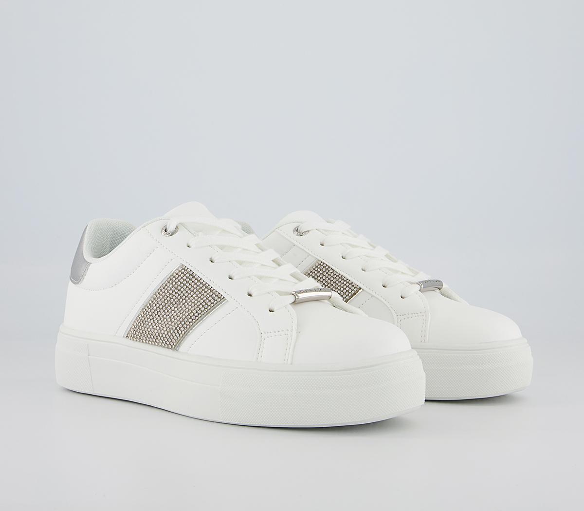 Office Florence Lace Up Trainers Office Florence Lace Up Trainers White Silver Embellished
