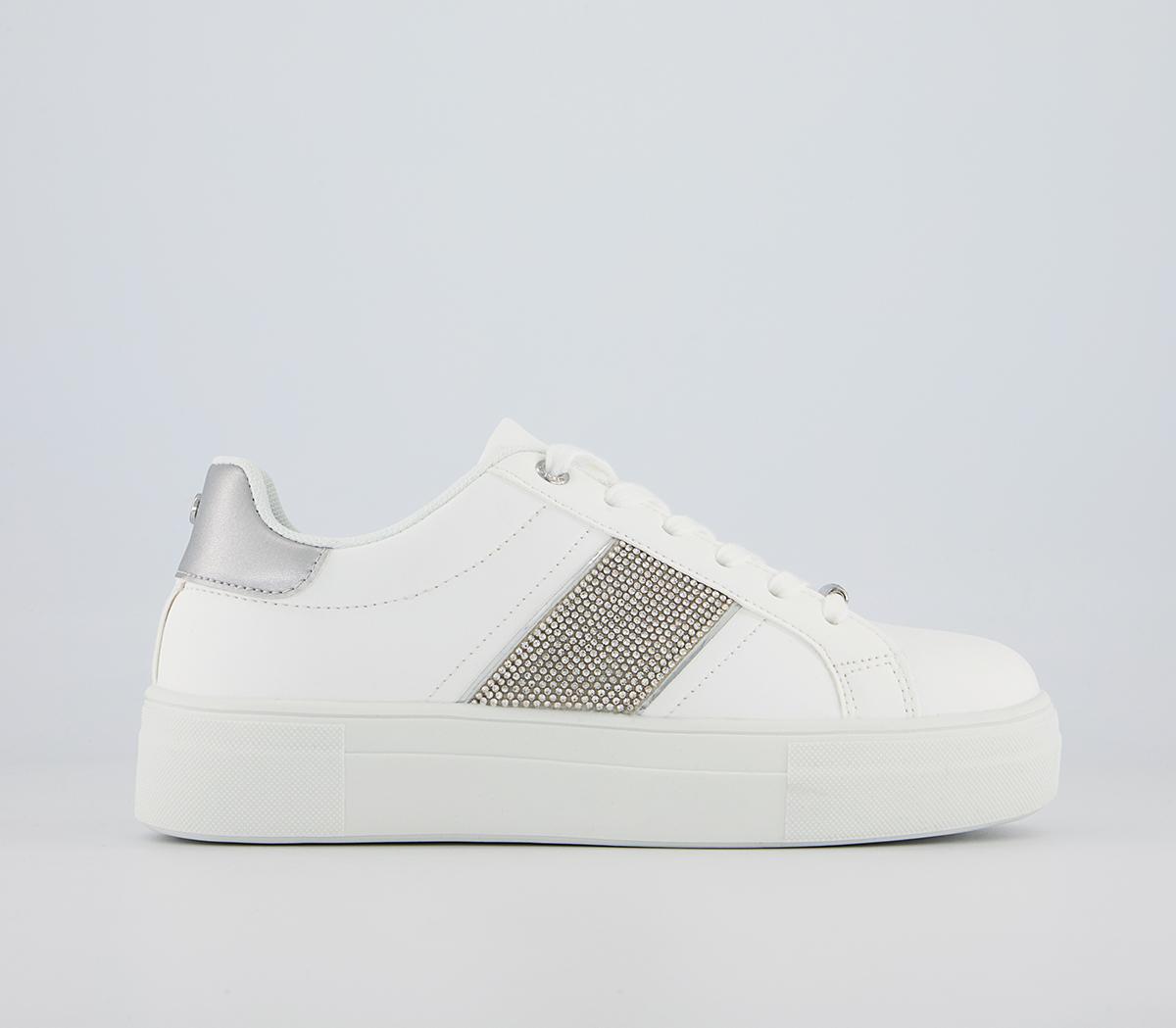Office Florence Lace Up Trainers Office Florence Lace Up Trainers White Silver Embellished