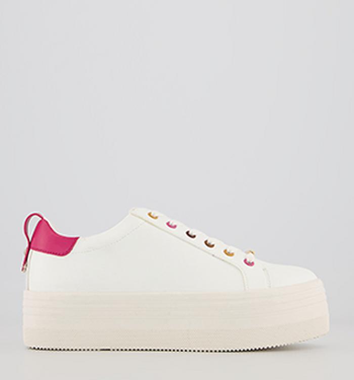 Office Fetch Flatform Lace Up Trainers White Pink Mix