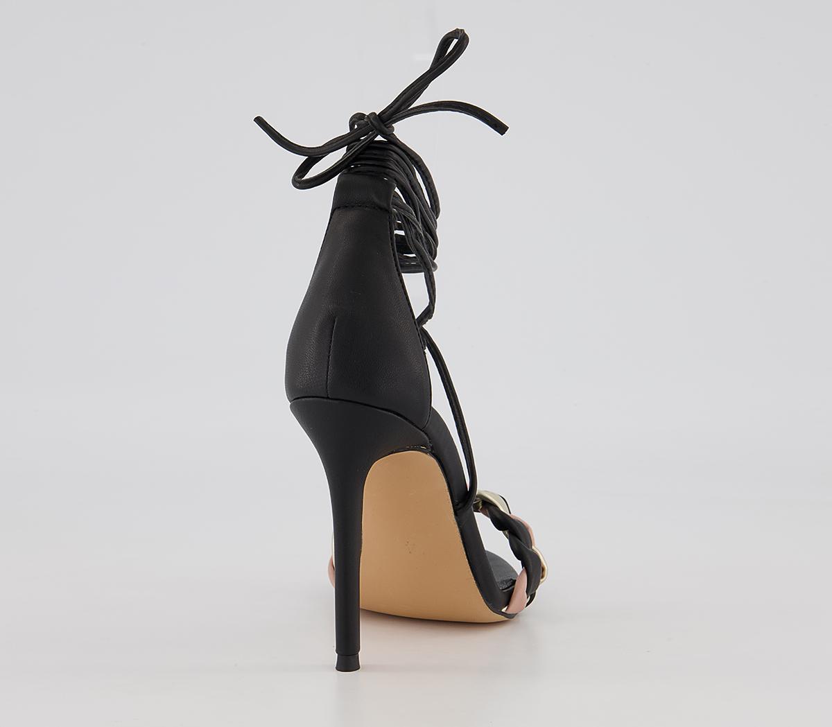 Office Halo Soft Plaited Ankle Tie Stiletto Heeled Sandals Office Halo Soft Plaited Ankle Tie Stiletto Heeled Sandals Black Mix