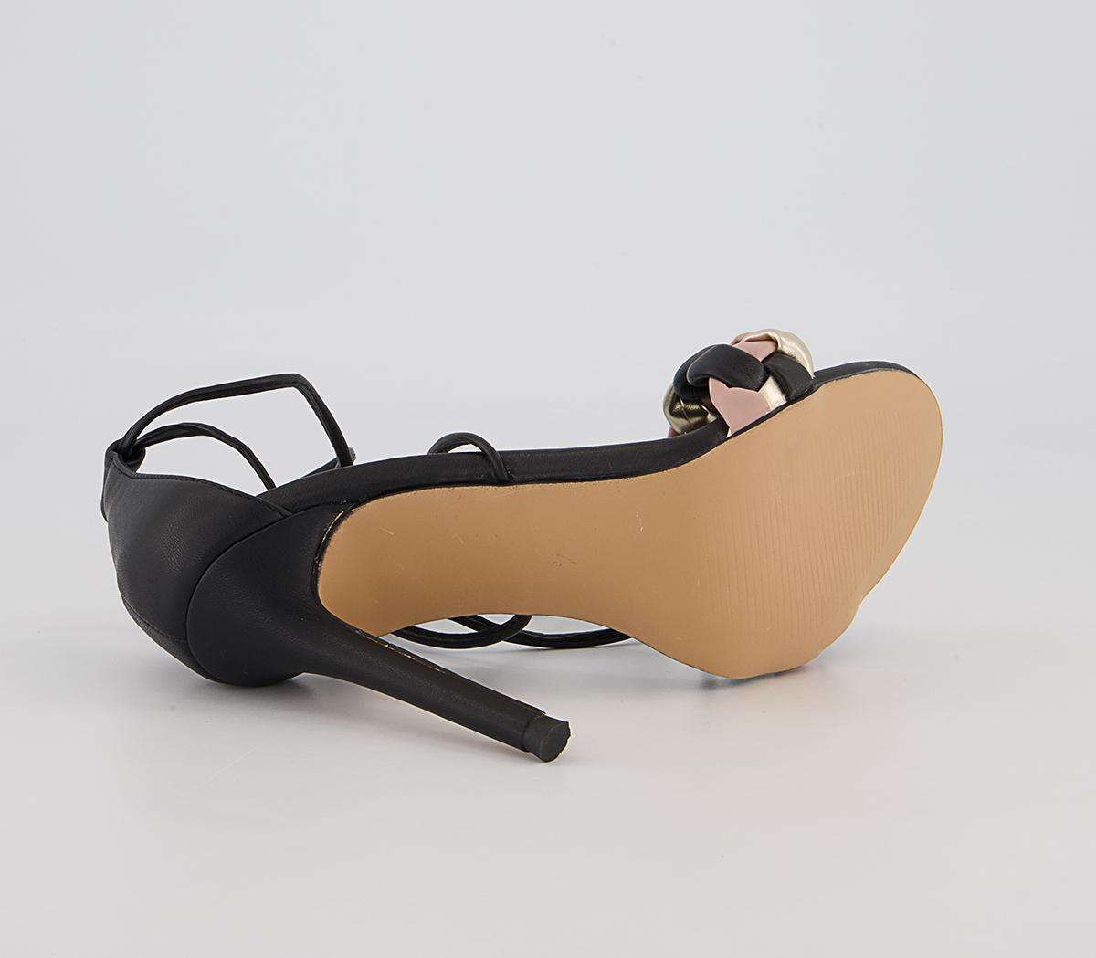 Office Halo Soft Plaited Ankle Tie Stiletto Heeled Sandals Office Halo Soft Plaited Ankle Tie Stiletto Heeled Sandals Black Mix